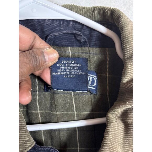 Lands End Mens Cotton Jacket L Navy & Brown Plaid Lining Button-Up Made In China - Picture 5 of 12